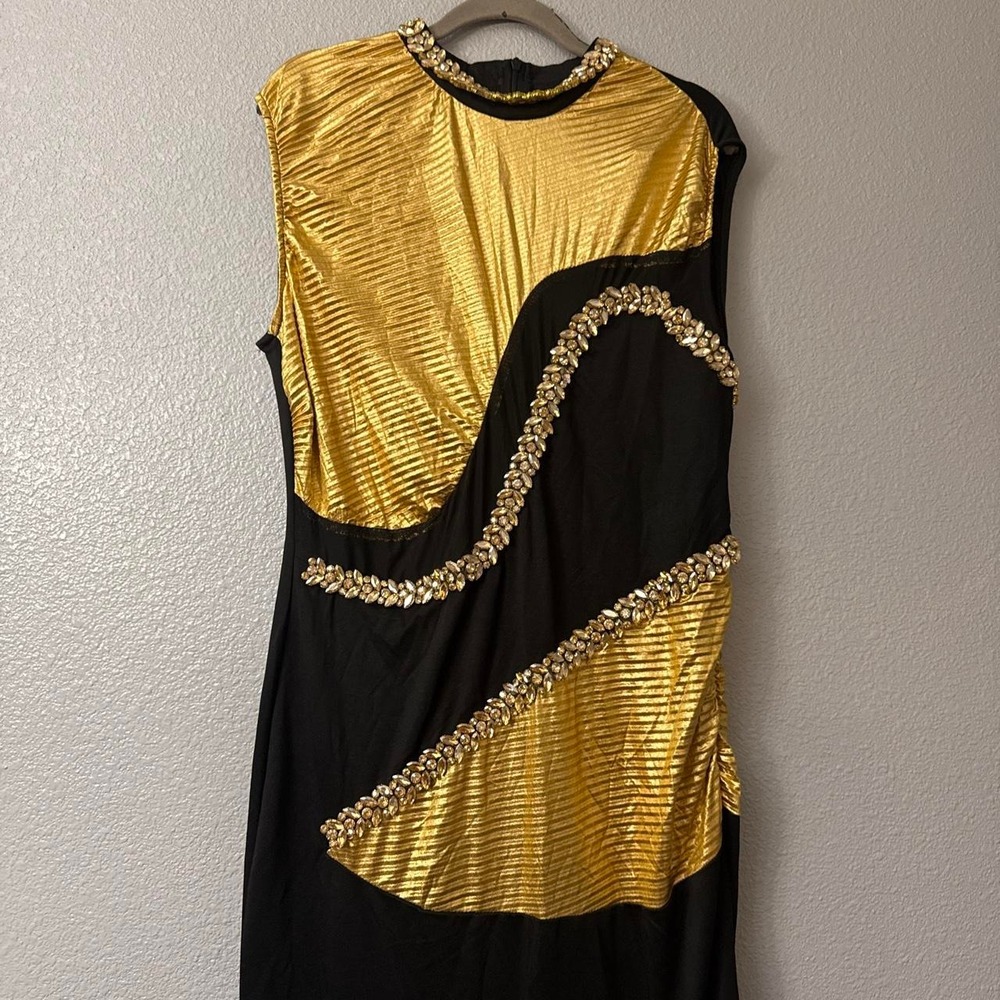 Women's Black and Gold Rhinestone Maxi Bandage Dress Fornal Bodycon Dress - Picture 3 of 8